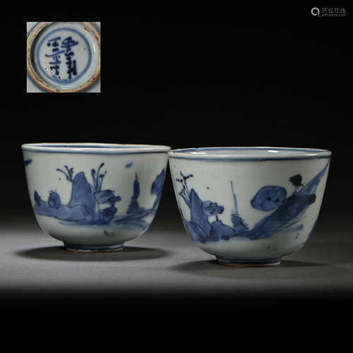 CHINESE QING DYNASTY BLUE AND WHITE CUP