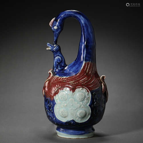 CHINESE YUAN DYNASTY BLUE AND WHITE GLAZE RED POT