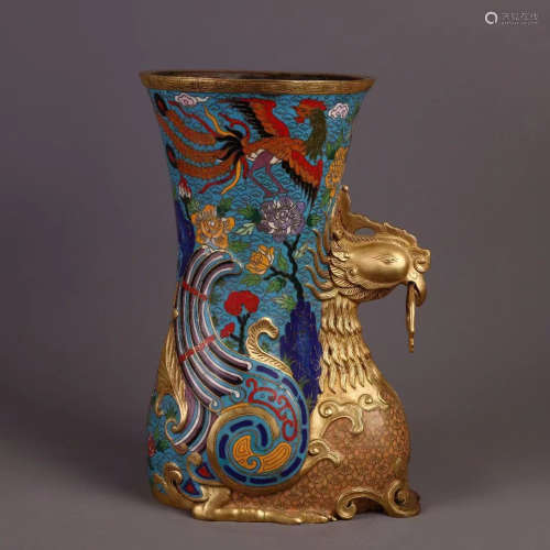 CHINESE QING DYNASTY COPPER TIRE ENAMEL BIRD CUP