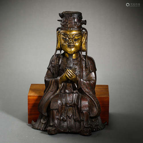 CHINESE MING DYNASTY GILT BRONZE GOD OF WEALTH STATUE