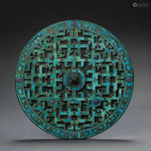 CHINESE WARRING STATES INLAID TURQUOISE BRONZE MIRROR