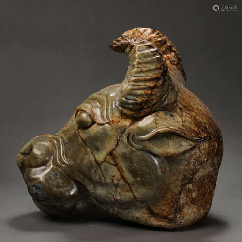 CHINESE QING DYNASTY HETIAN JADE BULL HEAD