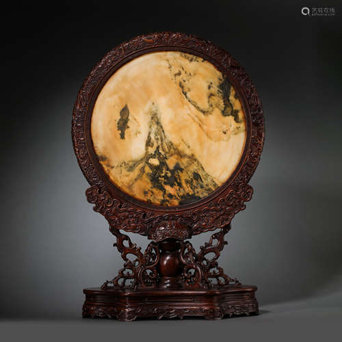 CHINESE QING DYNASTY ROSEWOOD MARBLE SCREEN