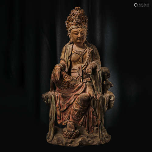 CHINESE MING DYNASTY NANMU PAINTED BUDDHA STATUE