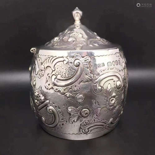 NINETEENTH CENTURY BRITISH STERLING SILVER TEA JAR