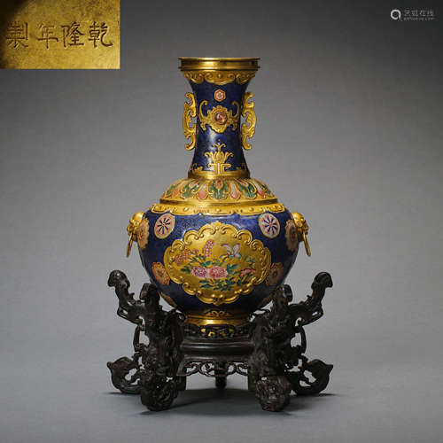 CHINESE QING DYNASTY COURT PURE GOLD ENAMEL BOTTLE ROSEWOOD ...