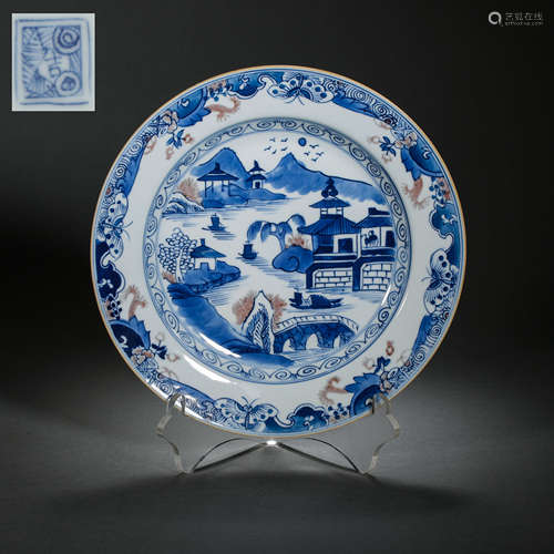 CHINESE QING DYNASTY BLUE AND WHITE PLATE