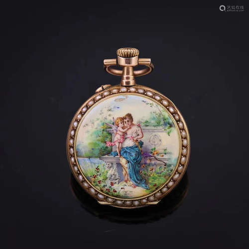 REPUBLIC OF CHINA ENAMEL CHARACTER POCKET WATCH