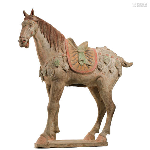 CHINESE TANG DYNASTY PAINTED POTTERY HORSES