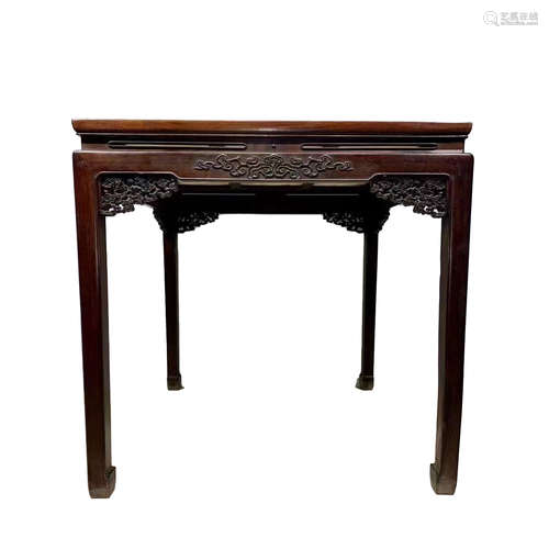 CHINESE QING DYNASTY ROSEWOOD MARBLE SIX IMMORTALS TABLE