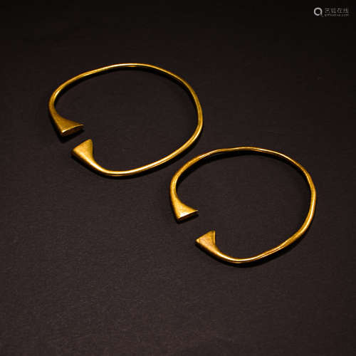 CHINESE WARRING STATES PURE GOLD EARRINGS (SUPPORT TESTING)