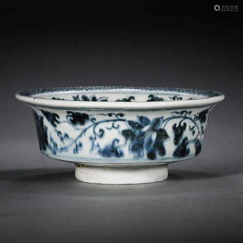 CHINESE YUAN DYNASTY BLUE AND WHITE BOWL