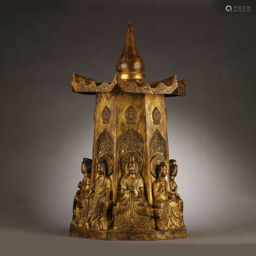 GILT BRONZE PAGODA OF THE QING DYNASTY IN CHINA