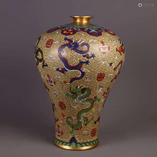 CHINESE QING DYNASTY COPPER TIRE ENAMEL PLUM BOTTLE