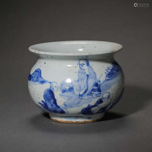 CHINESE QING DYNASTY BLUE FLOWER POT