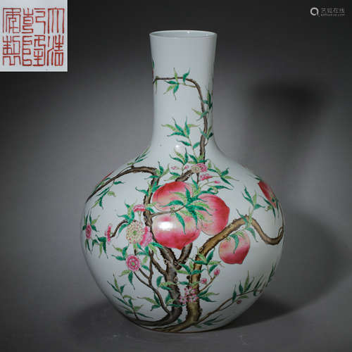 CHINESE QING DYNASTY FAMILLE ROSE NINE PEACH HEAVENLY BALL B...