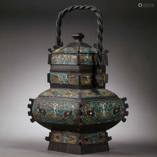 CHINESE QING DYNASTY COPPER TIRE ENAMEL TI LIANG POT