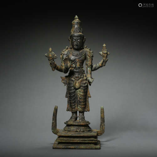 FOURTEENTH-CENTURY BRONZE BUDDHA STATUE, INDIA