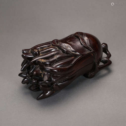 CHINESE QING DYNASTY ROSEWOOD BUDDHA'S HAND LID BOX