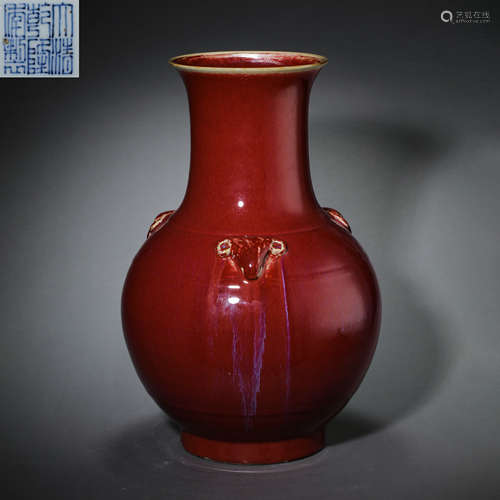 CHINESE QING DYNASTY JI RED GLAZE BOTTLE