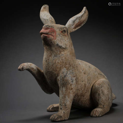 CHINESE HAN DYNASTY PAINTED POTTERY RABBIT