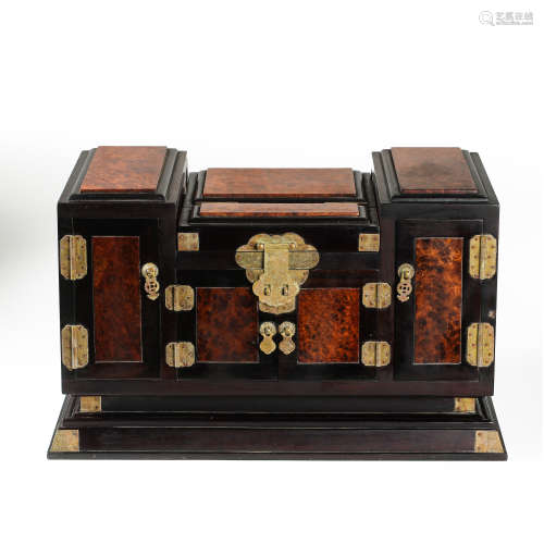 CHINESE QING DYNASTY ROSEWOOD INLAID SHADOW WOOD DRESSING BO...