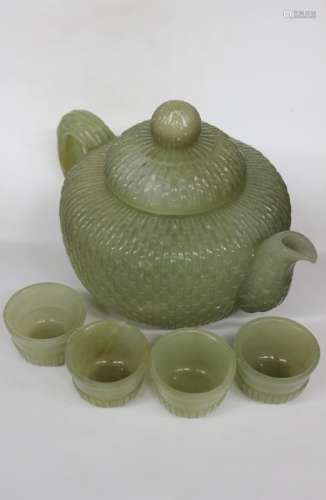 Chinese Jade Teapot and Cups