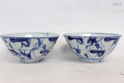 Two Chinese Blue and White Porcelain Bowls