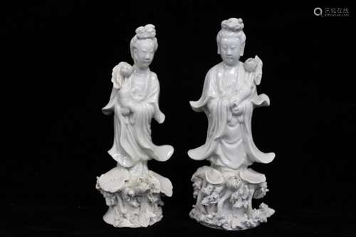 Two Chinese White Glazed Porcelain Figural