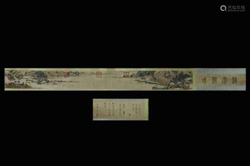 Chinese Ink Color Long Scroll Painting