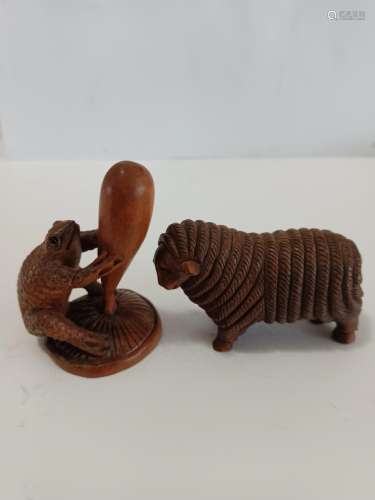 Two Japanese Wood Carved Animals
