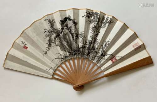 A Chinese Ink Fan w Calligraphy