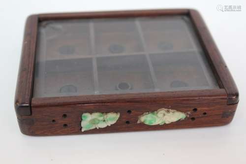 Chinese Wood Cricket Cage w Jadeite Inlaid