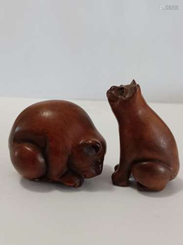 Two Japanese Wood Carved Animals