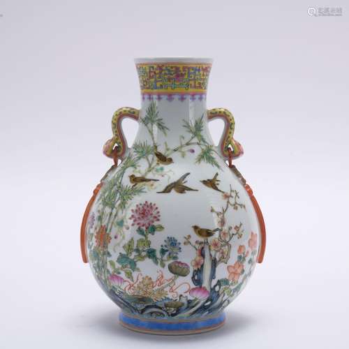 A famille-rose 'floral and birds' vase