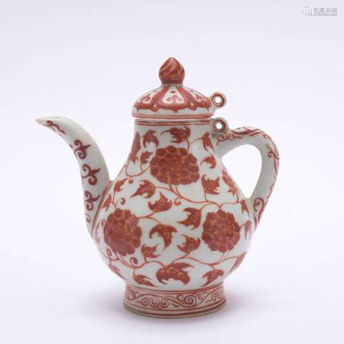 An allite red glazed 'floral' pot