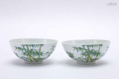 A pair of green glazed 'bamboo' cup