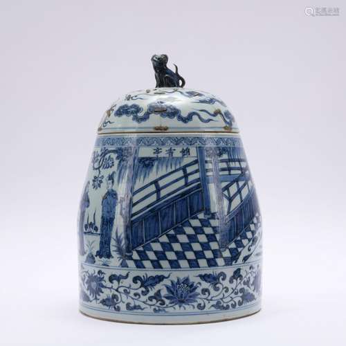 A blue and white 'figure' jar