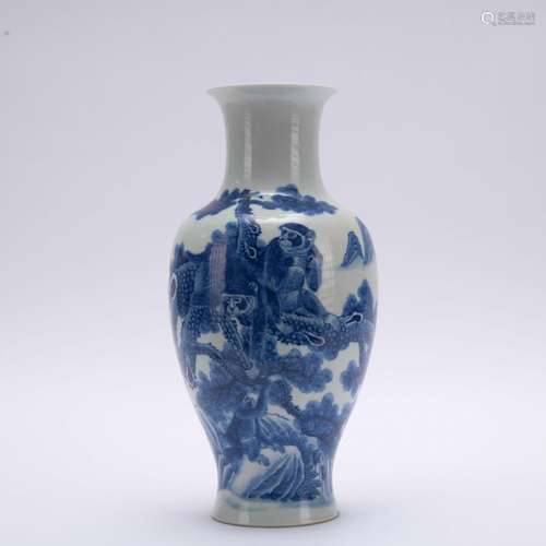 A blue and white 'The monkey's climbing the tree' vase