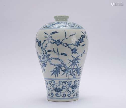 A blue and white 'floral' Meiping