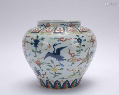 A Wu cai 'crane' jar