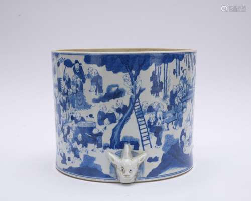 A blue and white 'kids' pen container