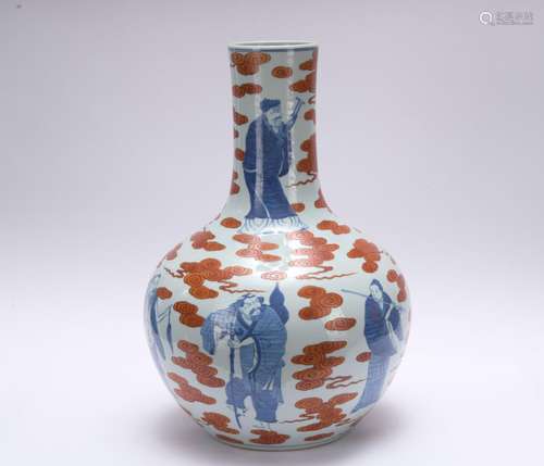 A blue and white allite red glazed 'figure' vase