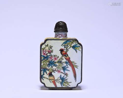 A Cloisonne enamel 'floral and birds' snuff bottle