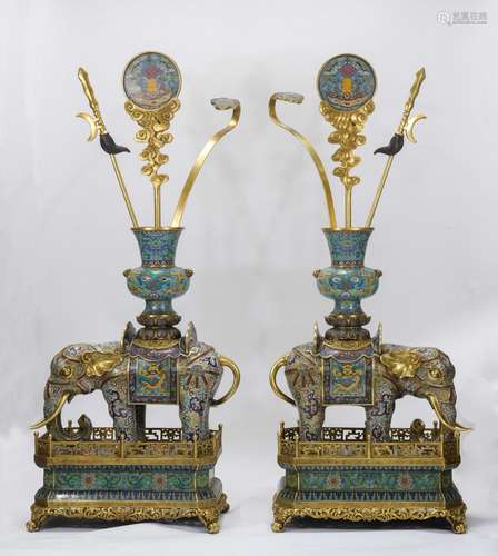 A pair of Cloisonne enamel elephant