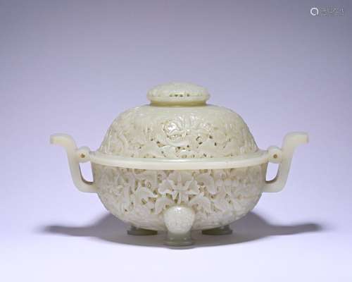 A white jade hollow censer