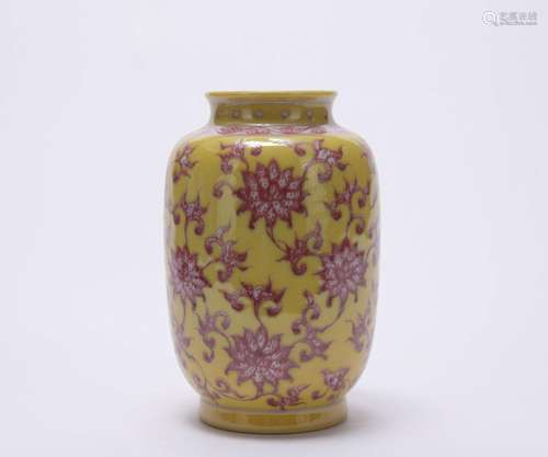 A yellow-ground copper-red-glazed vase