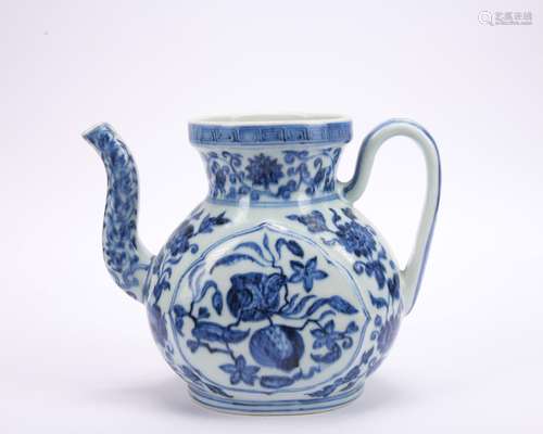 A blue and white 'melon and fruit' ewer