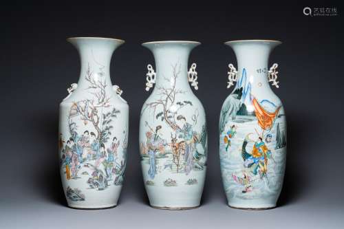 Three Chinese famille rose vases, 19/20th C.