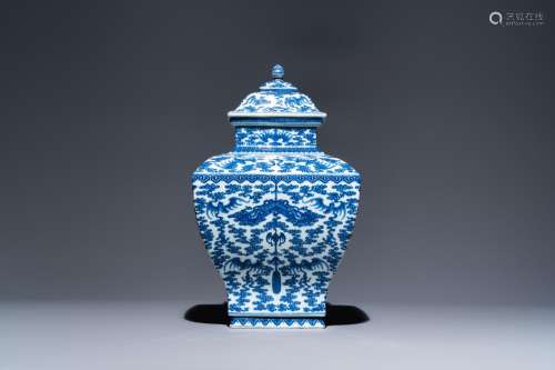 A Chinese blue and white 'bats and clouds' vase and cover, Q...